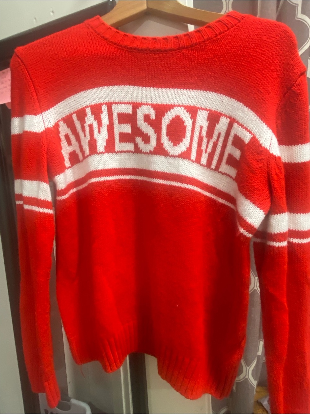 Forever 21 Red Crewneck Sweater with 'AWESOME' Graphic size Small